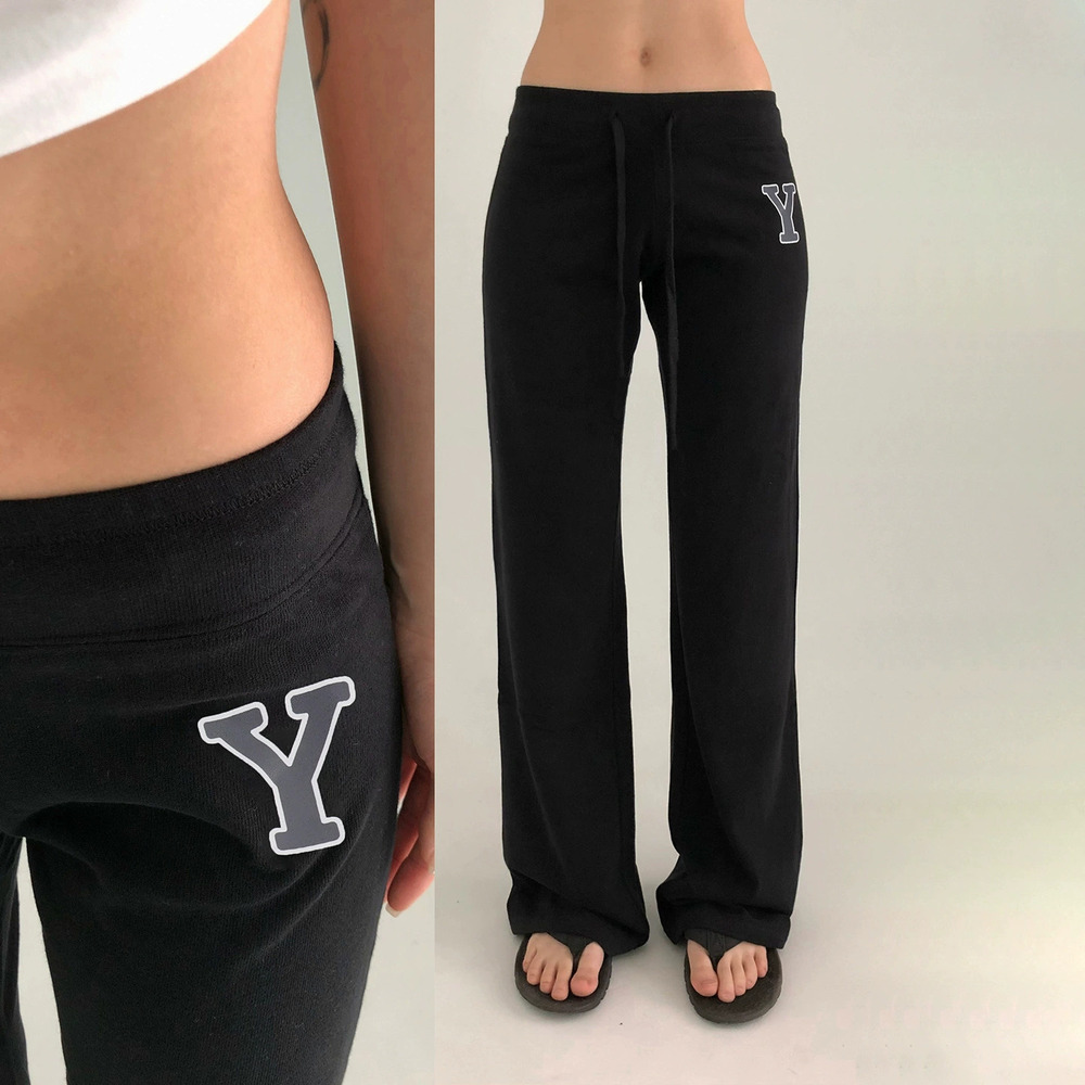 Zara Retro Letter Print Drawstring Straight Leg Sweatpants Streetwear